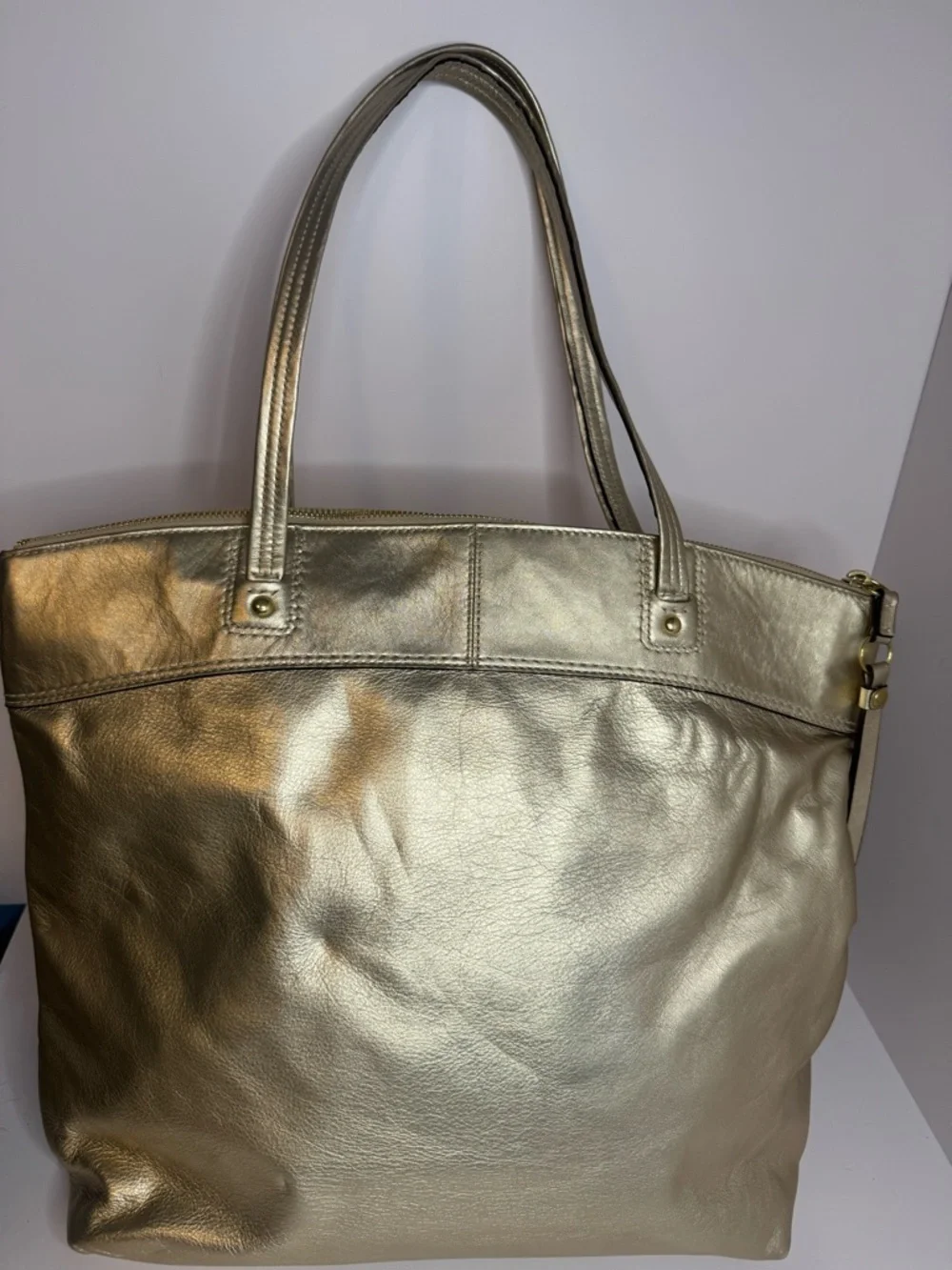 💖 #255 Coach Laura Leather Signature Print Metallic Gold Shoulder Tote Bag
